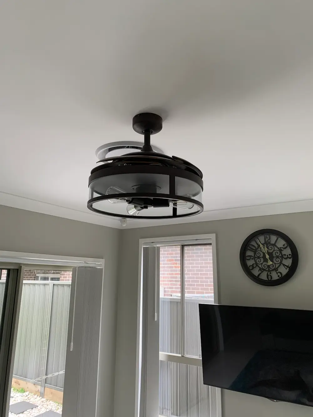 Installed ceiling fan with lighting